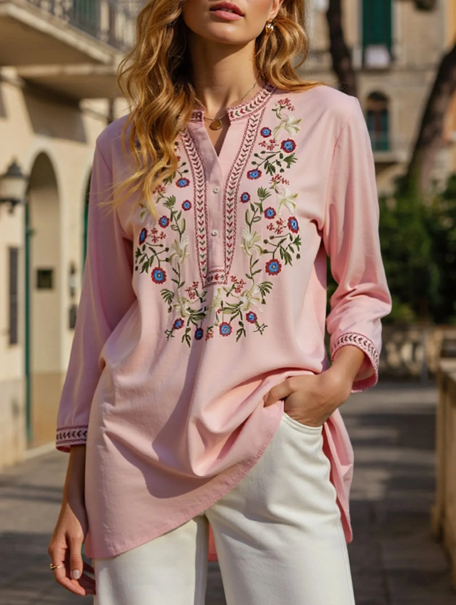 ButtonDownCollar COTTON PLUS SIZE LOOSE EMBROIDERED TOP_CWTBLL0823