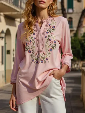 ButtonDownCollar COTTON PLUS SIZE LOOSE EMBROIDERED TOP_CWTBLL0823