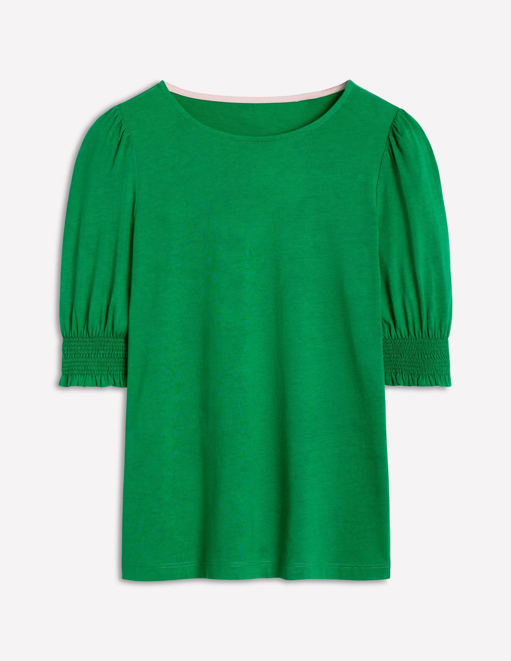 Short Sleeve Smocked Cuff Top-Rich Emerald FrenchTerry FrictionReducing