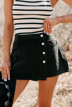 Kicking My Feet Denim Wrap Skort (Black) Active Layers Double Layered Hem
