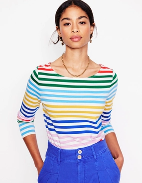 BioBased Fiber Ella Long Sleeve Breton-Banded Rainbow Stripe
