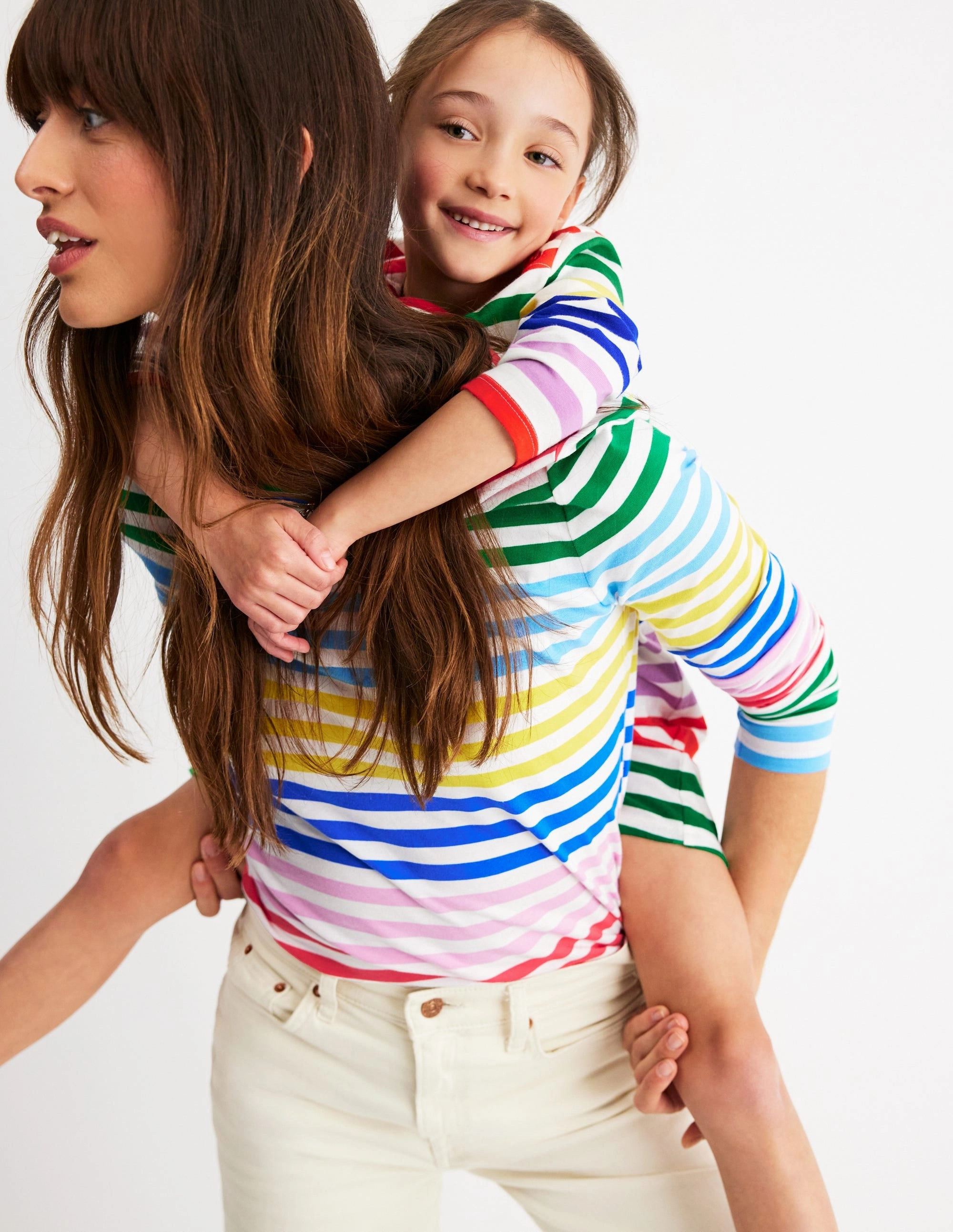 QuickDry Technology Ella Long Sleeve Breton-Banded Rainbow Stripe