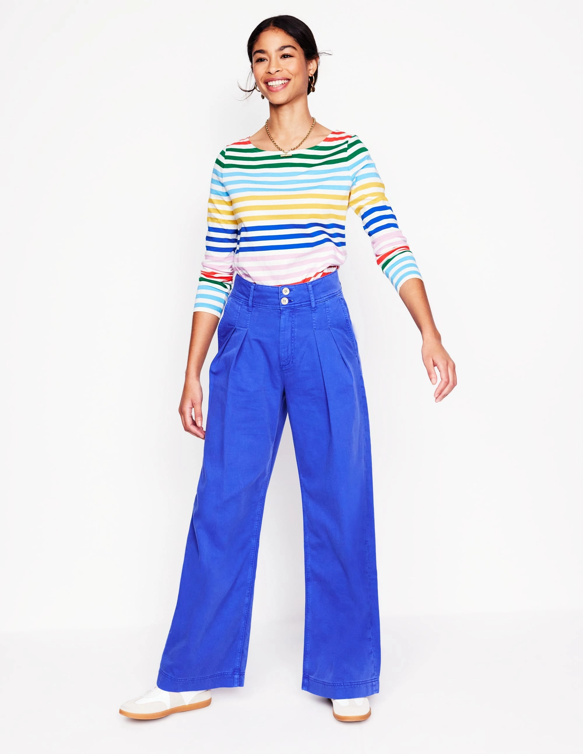 Ella Long Sleeve Breton-Banded Rainbow Stripe BreathableMoistureBarrier StainRepellentCoating