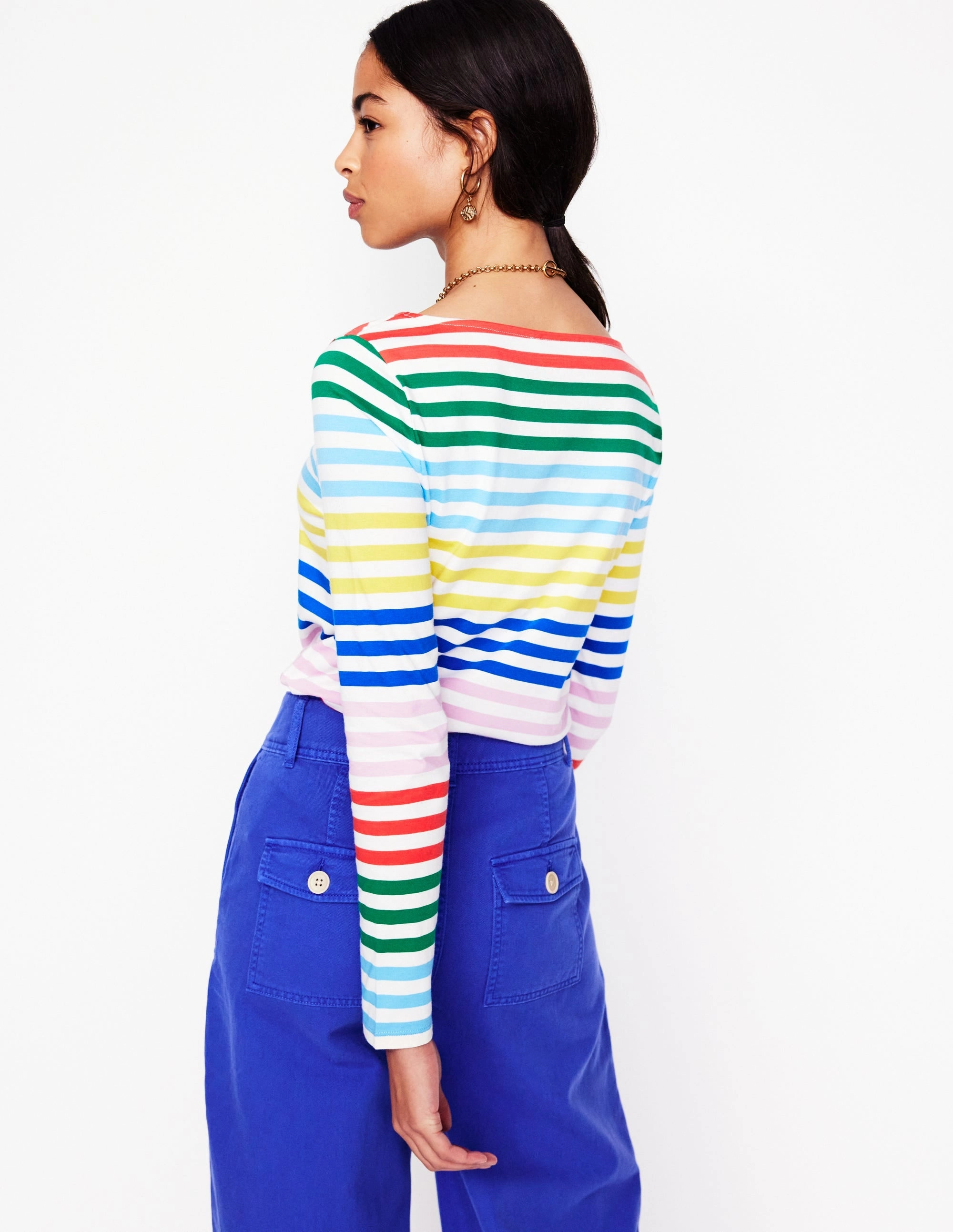 TearResistantWeave EasyCareMaterial Ella Long Sleeve Breton-Banded Rainbow Stripe