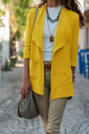 Tubular Body Construction Sleeveless Tee WOMEN OPEN FRONT OFFICE WORK BLAZER JACKET