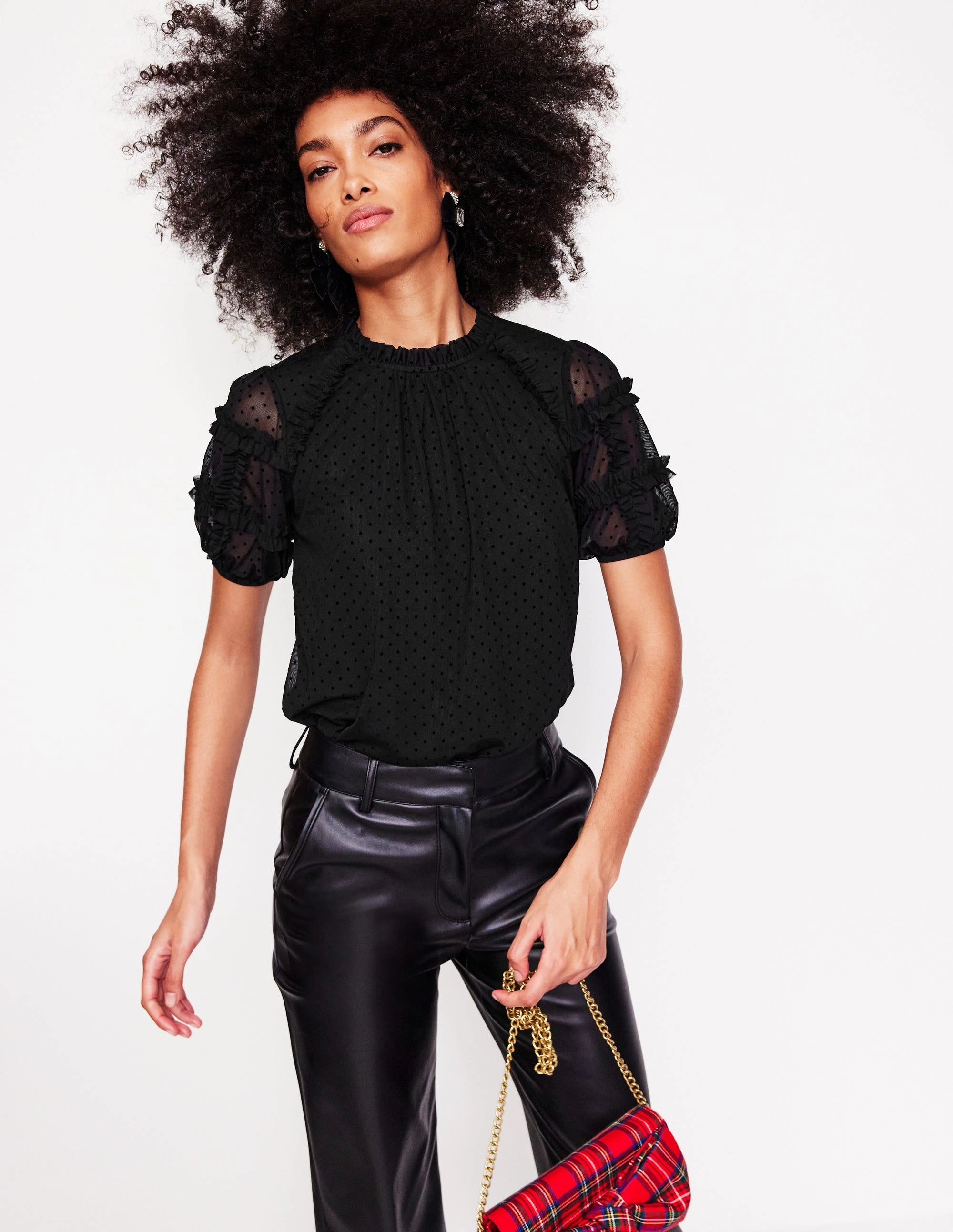 Short-Sleeve Spotty Tulle Top-Black LongLastingDurability UPFProtection