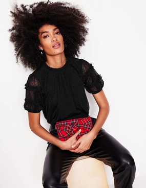 Short-Sleeve Spotty Tulle Top-Black Basic Sweatshirt