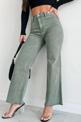 Azriel High Rise Straight Leg Zenana Jeans (Olive) Non Restrictive Armhole Cut