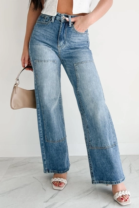 Minimalist Silhouette Cut Rhodes High Rise Wide Leg Special A Jeans (Medium Dark)