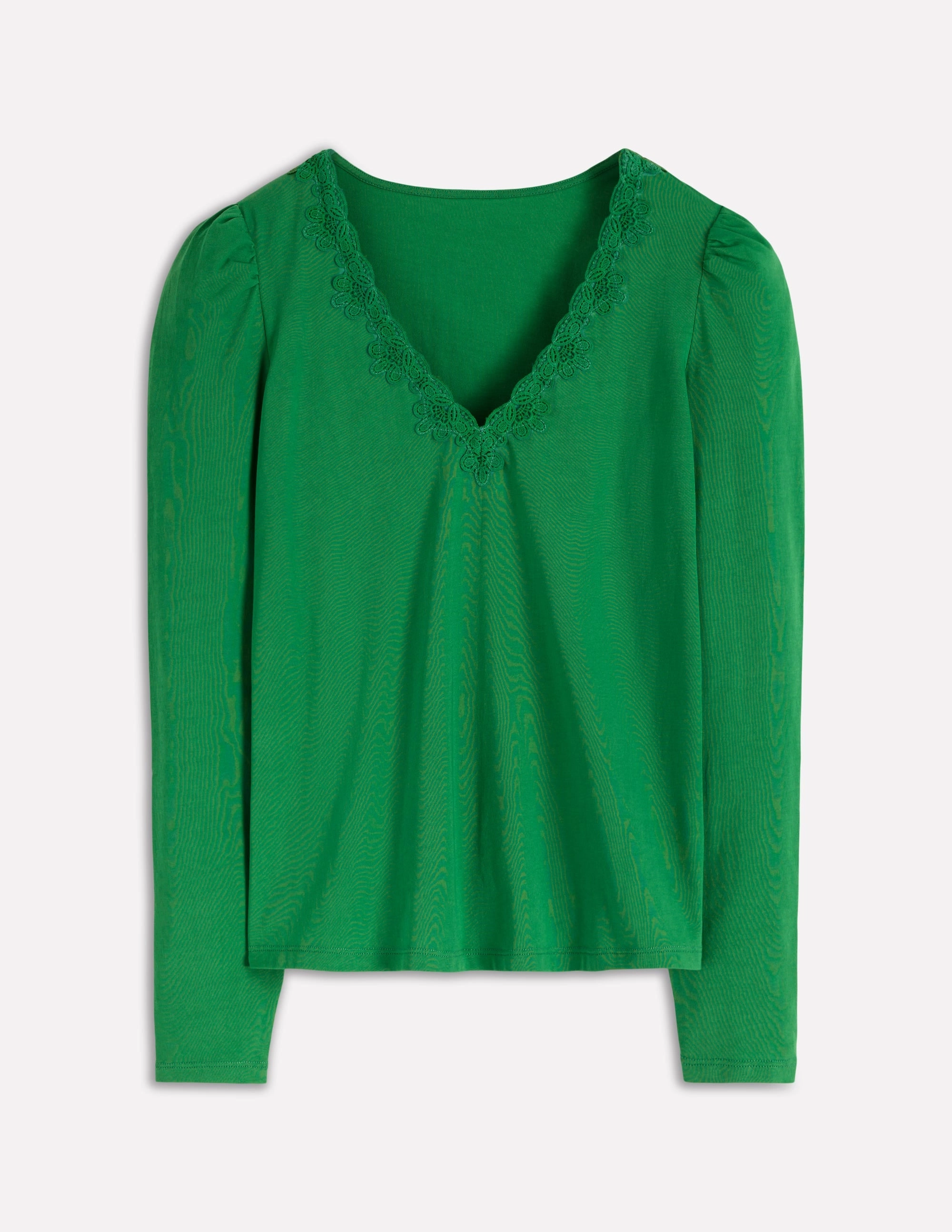 High Neck Design Double Chest Pocket Flora Lace V-neck Top-Highland Green