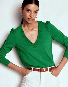 Flora Lace V-neck Top-Highland Green Summer Sweater