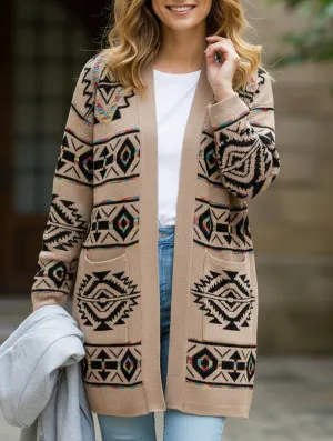 Diamond-shaped oversized knitted long cardigan VNeck Style ConvertibleCollar