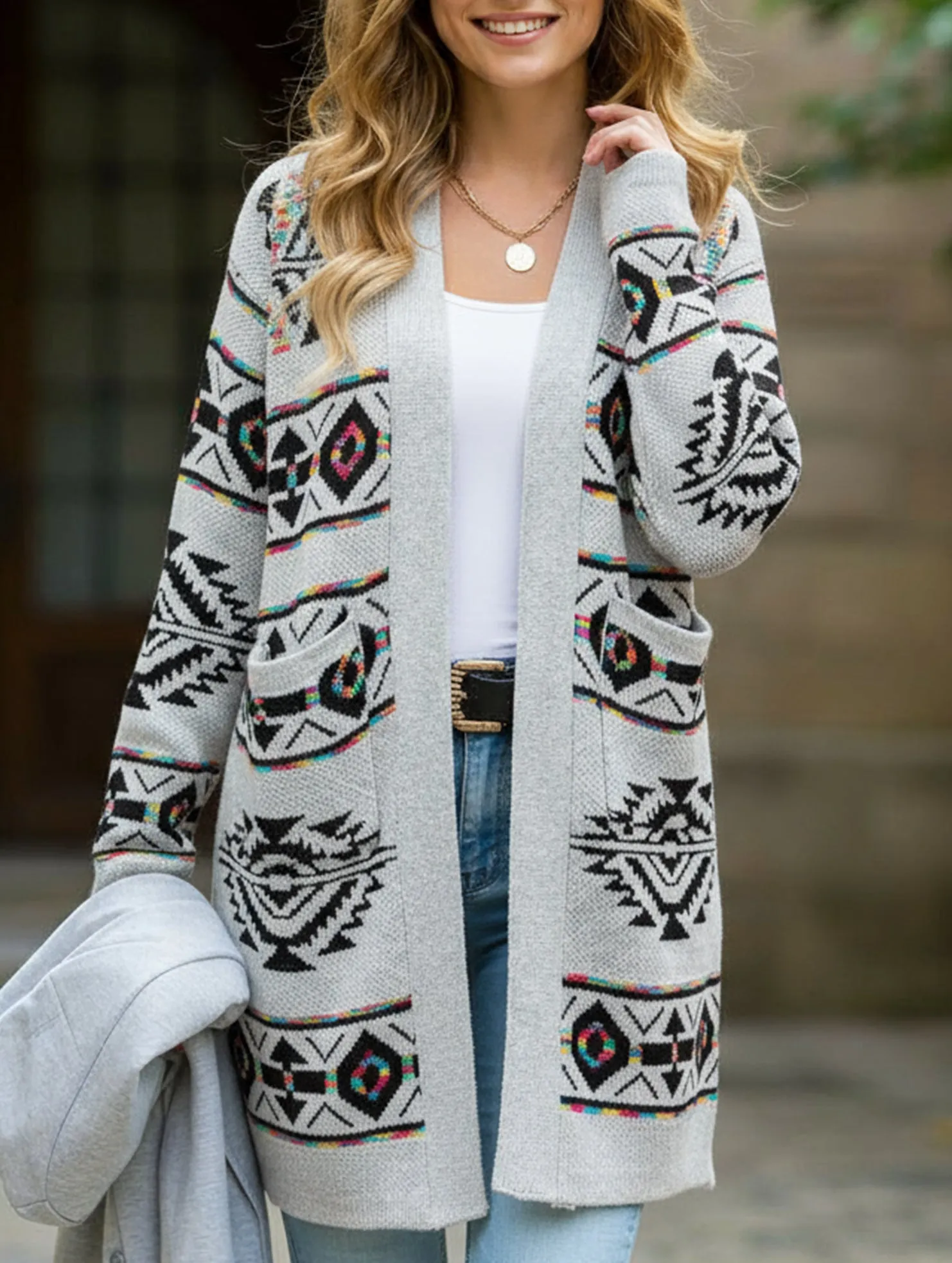Diamond-shaped oversized knitted long cardigan TemperatureRegulating NoSlipGripperBand