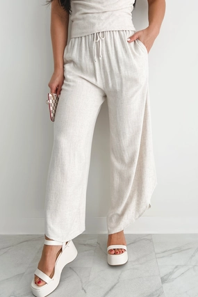 Compact Fit Ultra Soft Blend Breezy Hour High Rise Linen Pants (Oat)