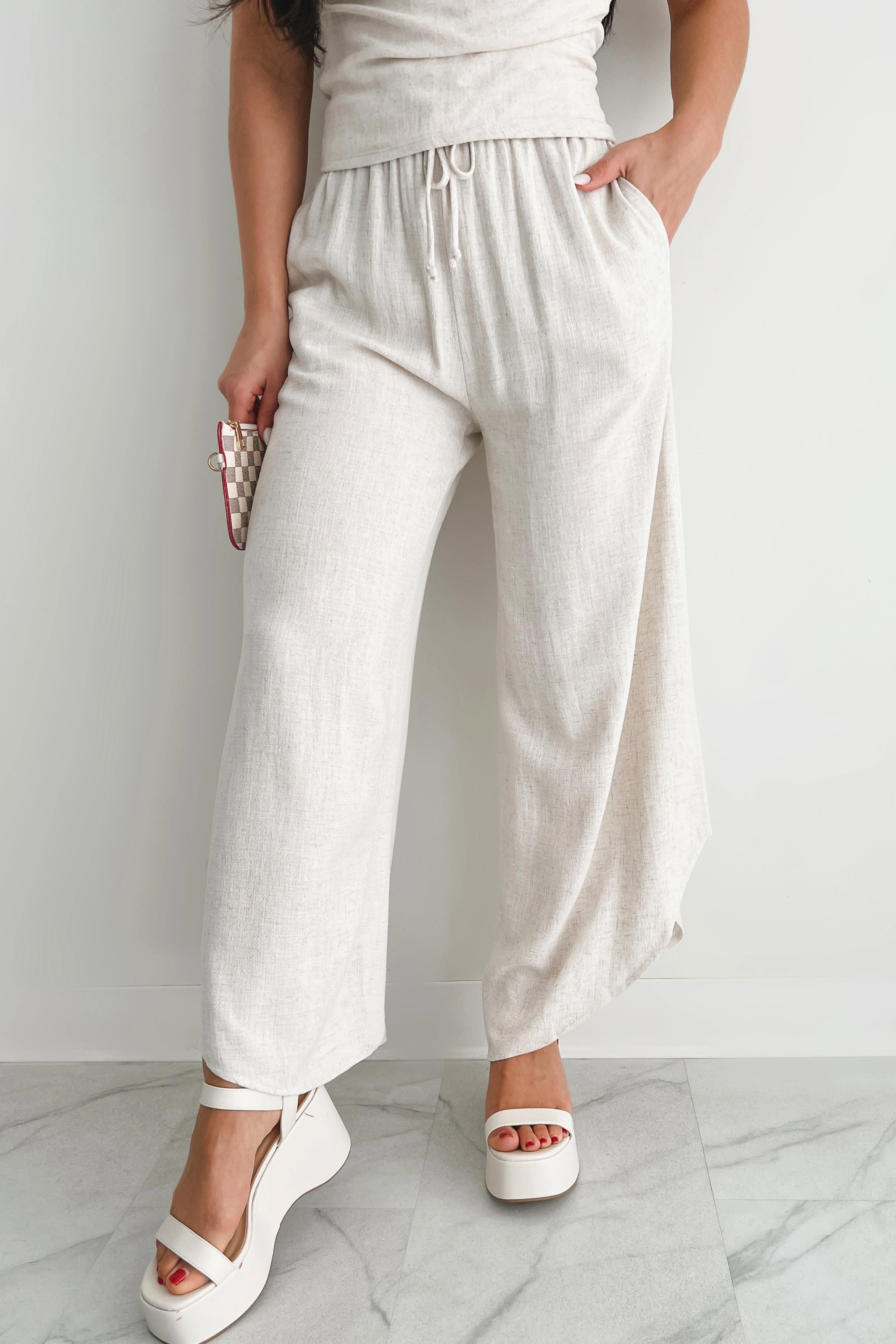 Compact Fit Ultra Soft Blend Breezy Hour High Rise Linen Pants (Oat)