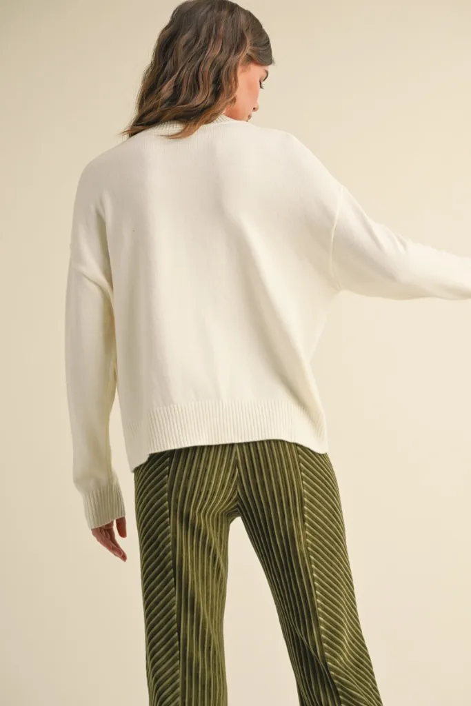 Brielle Crew Neck Sweater in Cream Moisture Control Lining Heat Regulating Fabric