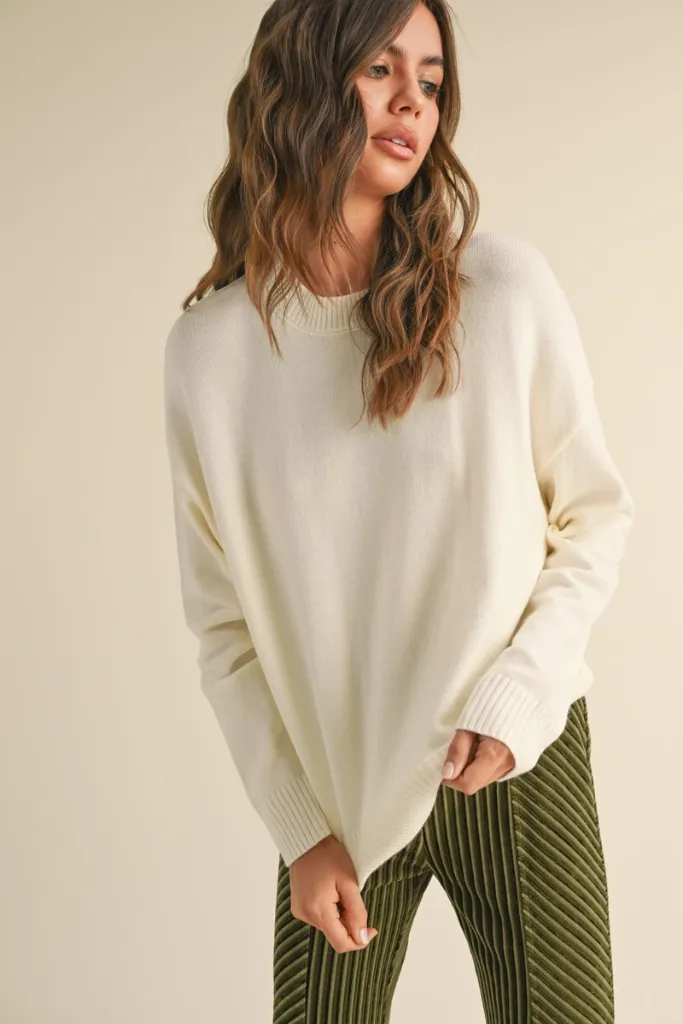 Brielle Crew Neck Sweater in Cream Unstructured Silhouette