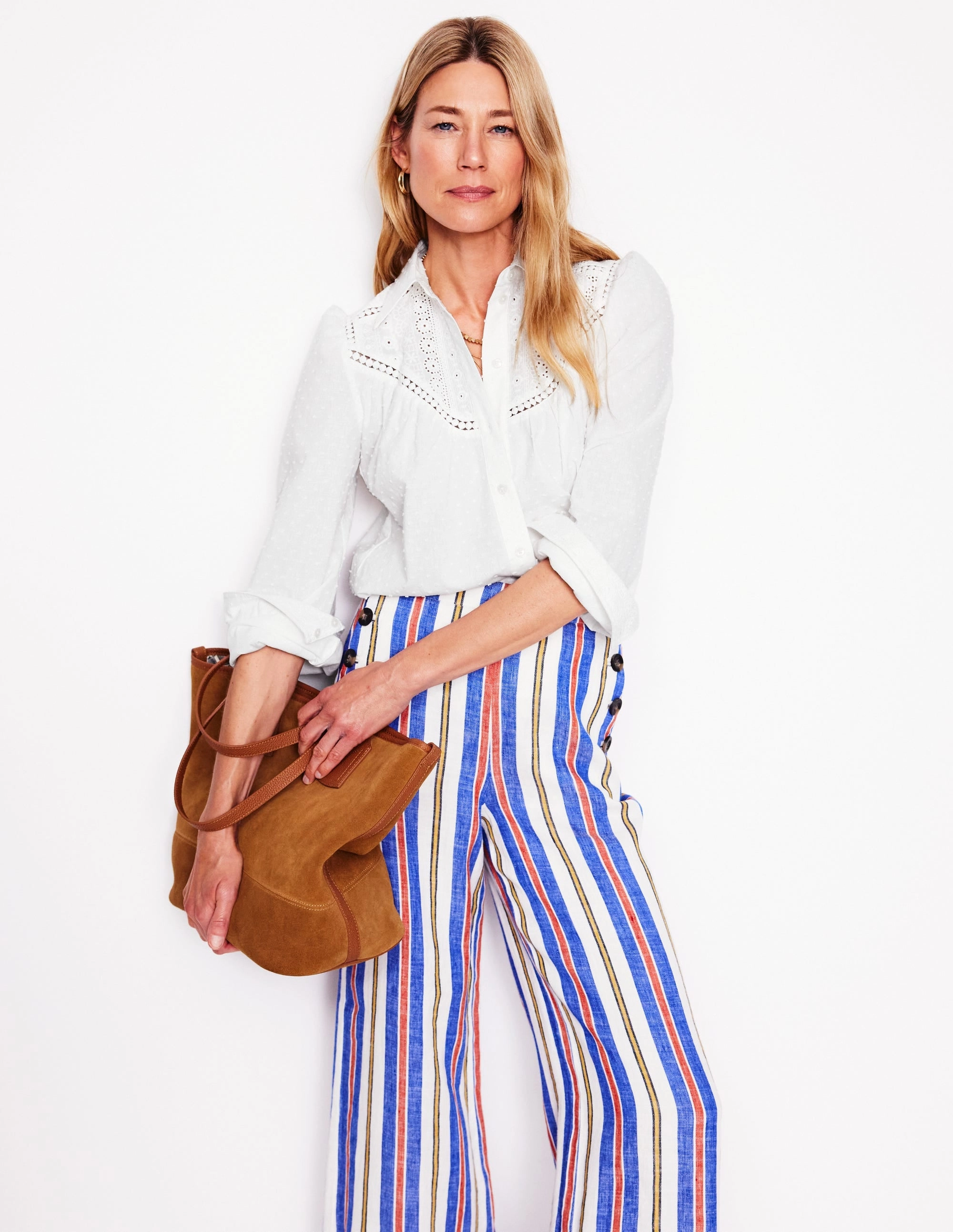 WrinkleResistant Fabric Broderie Contrast Yoke Shirt-White