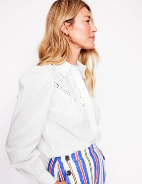 Broderie Contrast Yoke Shirt-White AntiStaticInnerLining