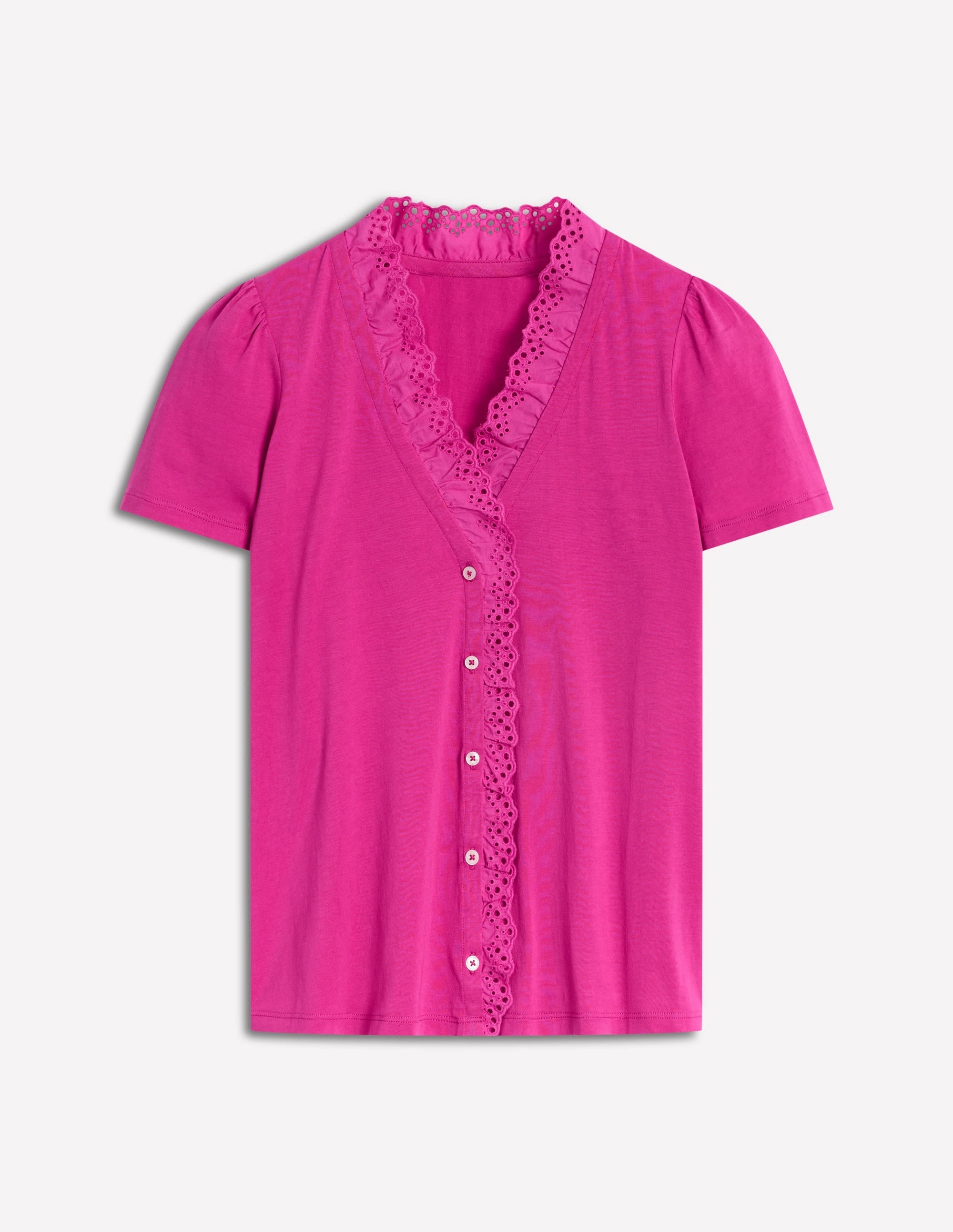 OversizedSilhouette Broderie V-Neck Top-Cosmos Pink
