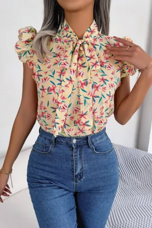 BROKEN FLOWERS WOOD EAR LACE BOW CHIFFON SHIRT_CWTSTSL0036 Summer Dress Breathable3DKnit