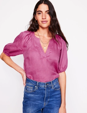 Reflective Accent Trim Brooke Linen Top-Purple Damson