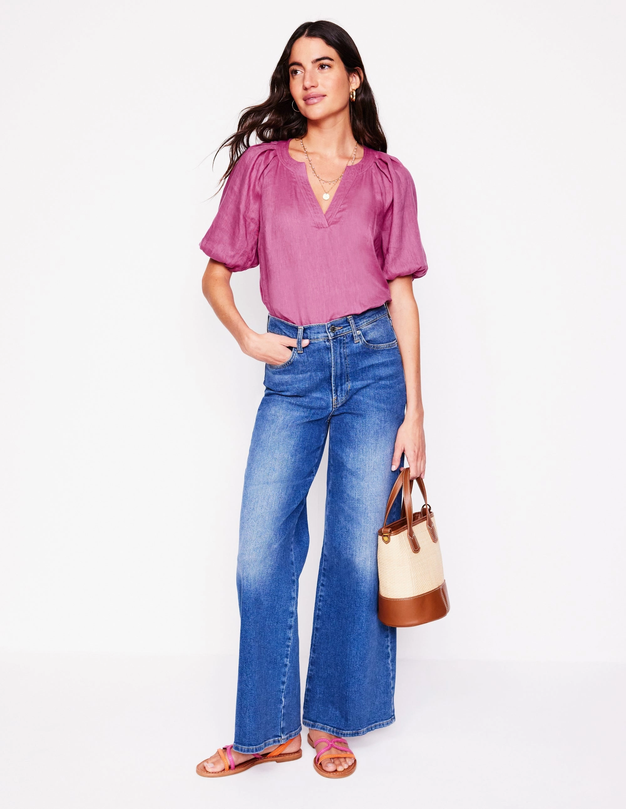 Four Way Stretch Brooke Linen Top-Purple Damson
