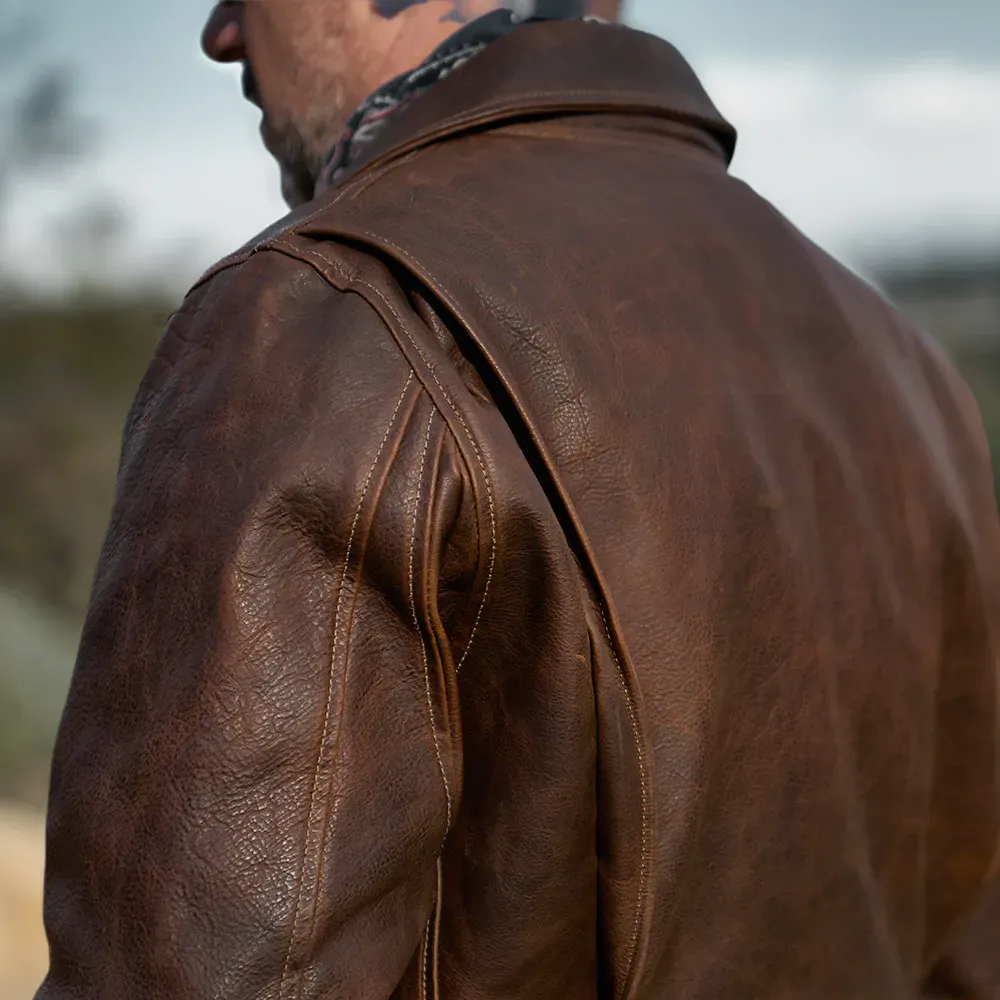 Brown Men flying RAF  Aviator Cowhide Leather Biker Jacket