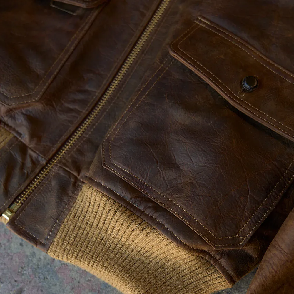 Brown Men flying RAF  Aviator Cowhide Leather Biker Jacket