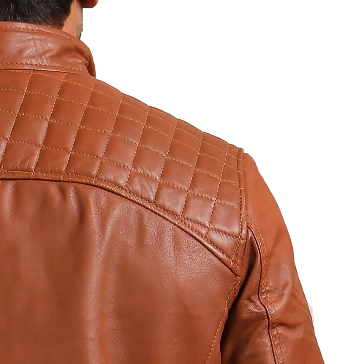 Brown Quilted Shoulders Leather Jacket
