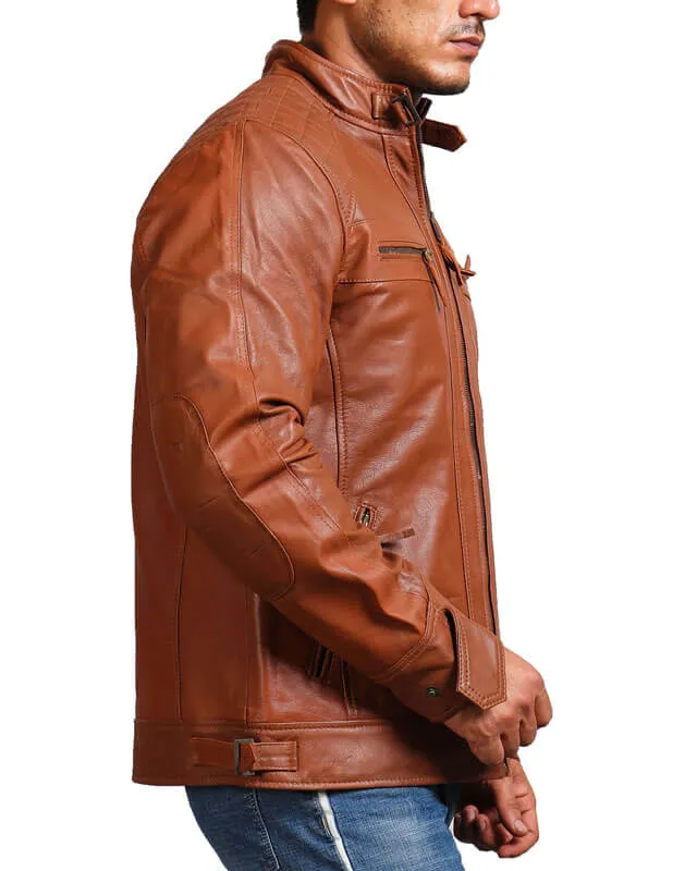 Brown Quilted Shoulders Leather Jacket