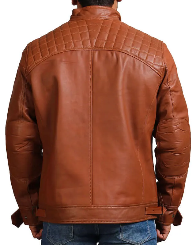 Brown Quilted Shoulders Leather Jacket