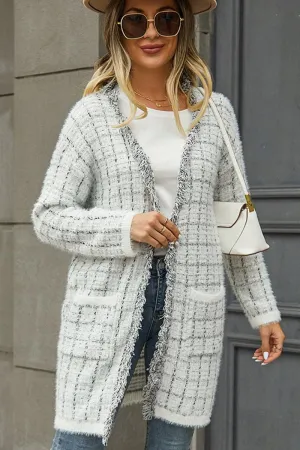 MicrofiberTech ZipClosure DISTRESSED PLAID PATTERN CARDIGAN FOR WOMEN