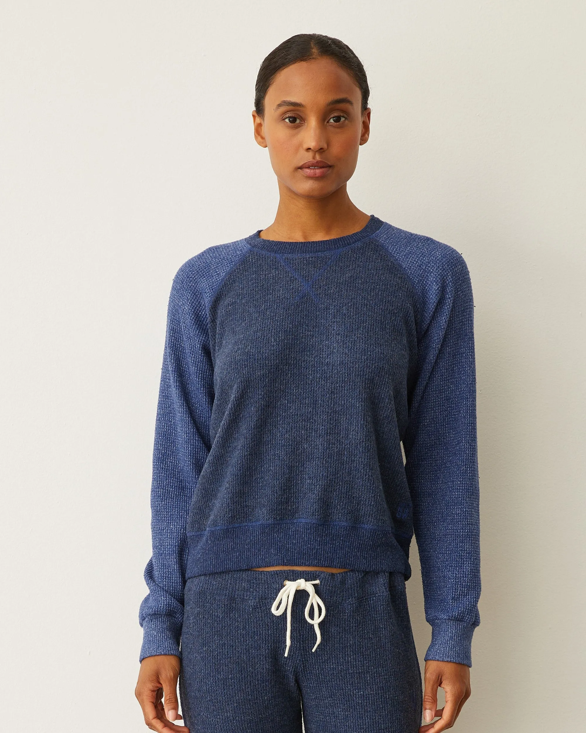 relaxed elegance Chic Waist Design Brushed Thermal Color Block Raglan
