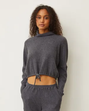 Brushed Thermal Drawcord Waist Sweatshirt Ribbed-Texture Comfy Fit