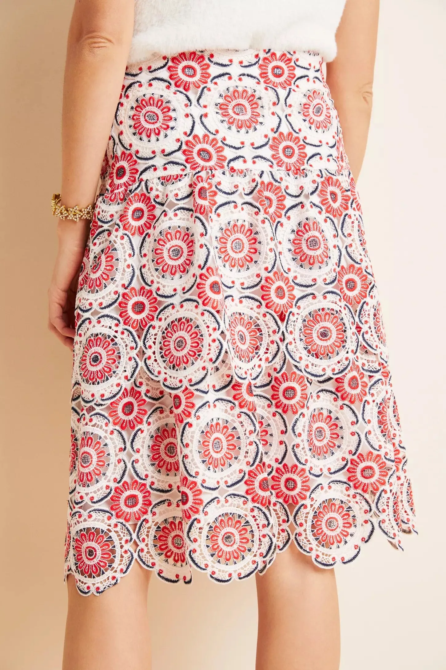 Seamless Edging slim fit Brynn Embroidered Lace Midi Skirt
