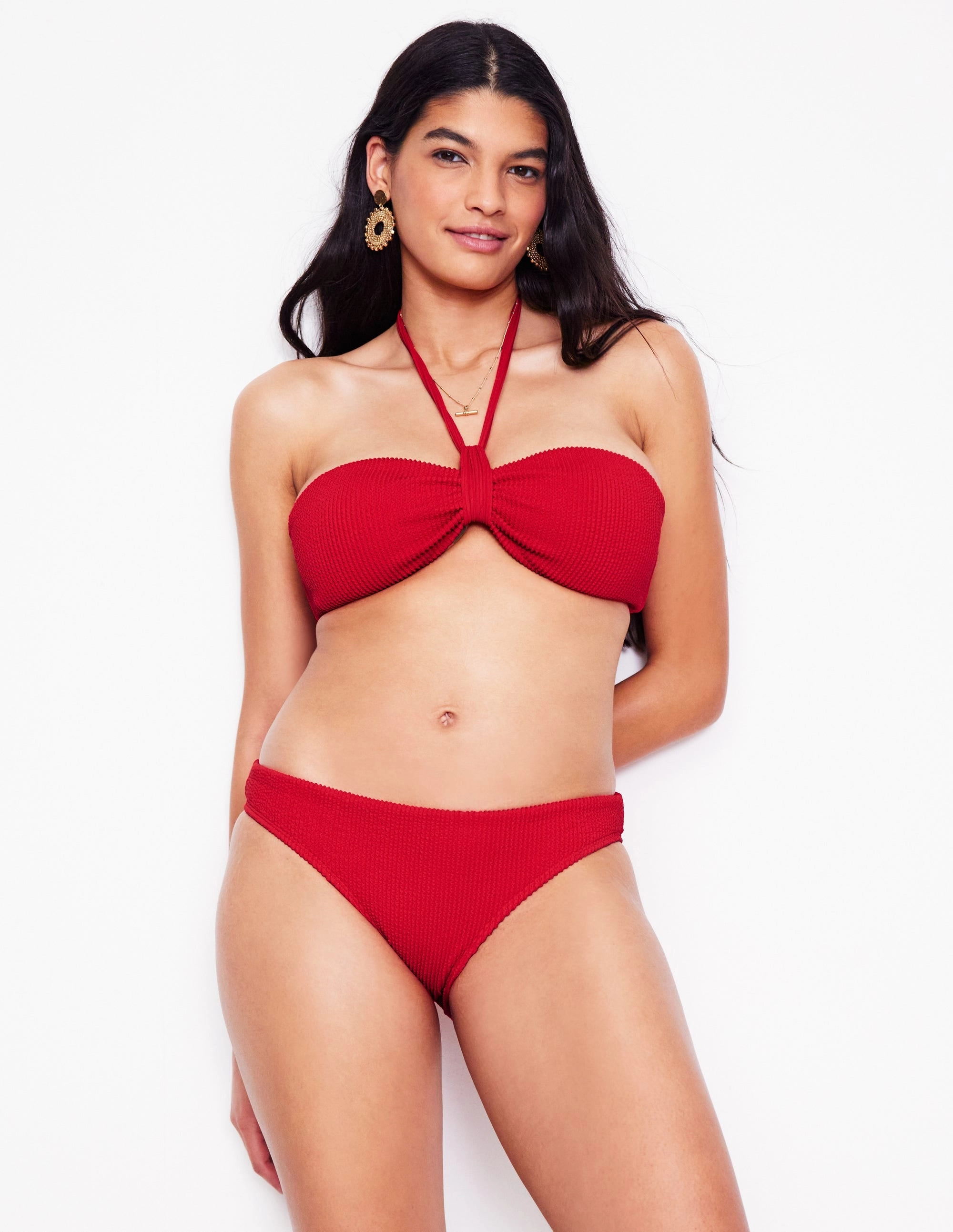 Crinkle Texture Bikini Bottoms-Tulip Red Drag Reduction Design