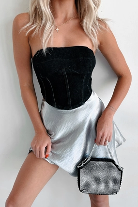 SeamlessSidePanels summer top Burned Bridges Strapless Denim Crop Top (Black)