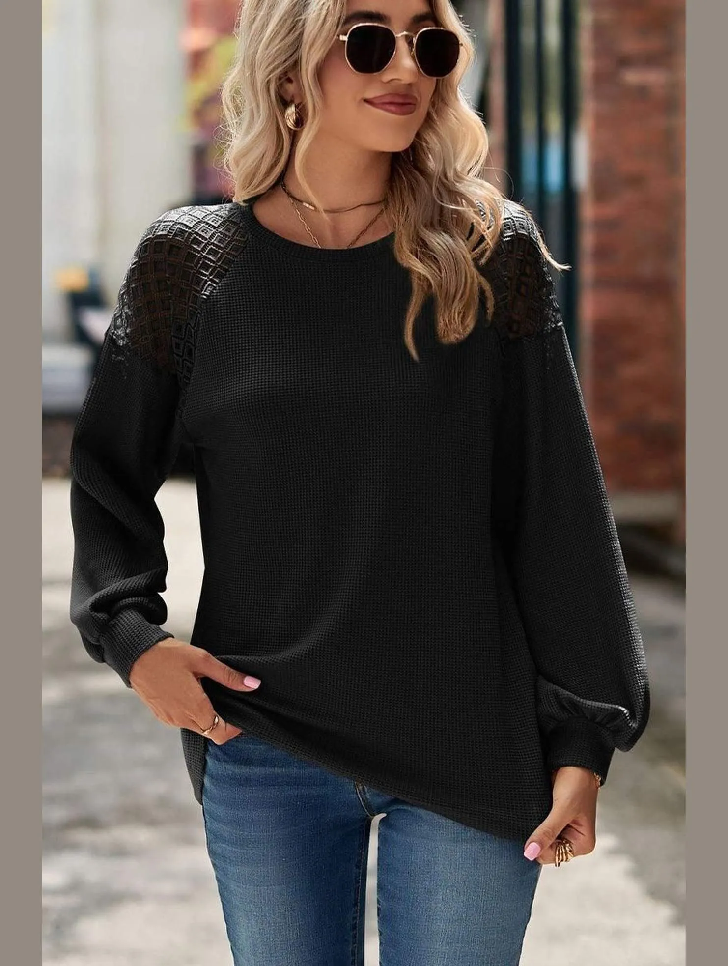 WOMEN LACED SHOULDER DETAILED CASUAL JUMPER TOP StretchKnit