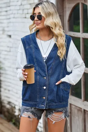 ClassicCrewNeck NonChafingEdges BUTTON CLOSURE LOOSE FIT DENIM VEST