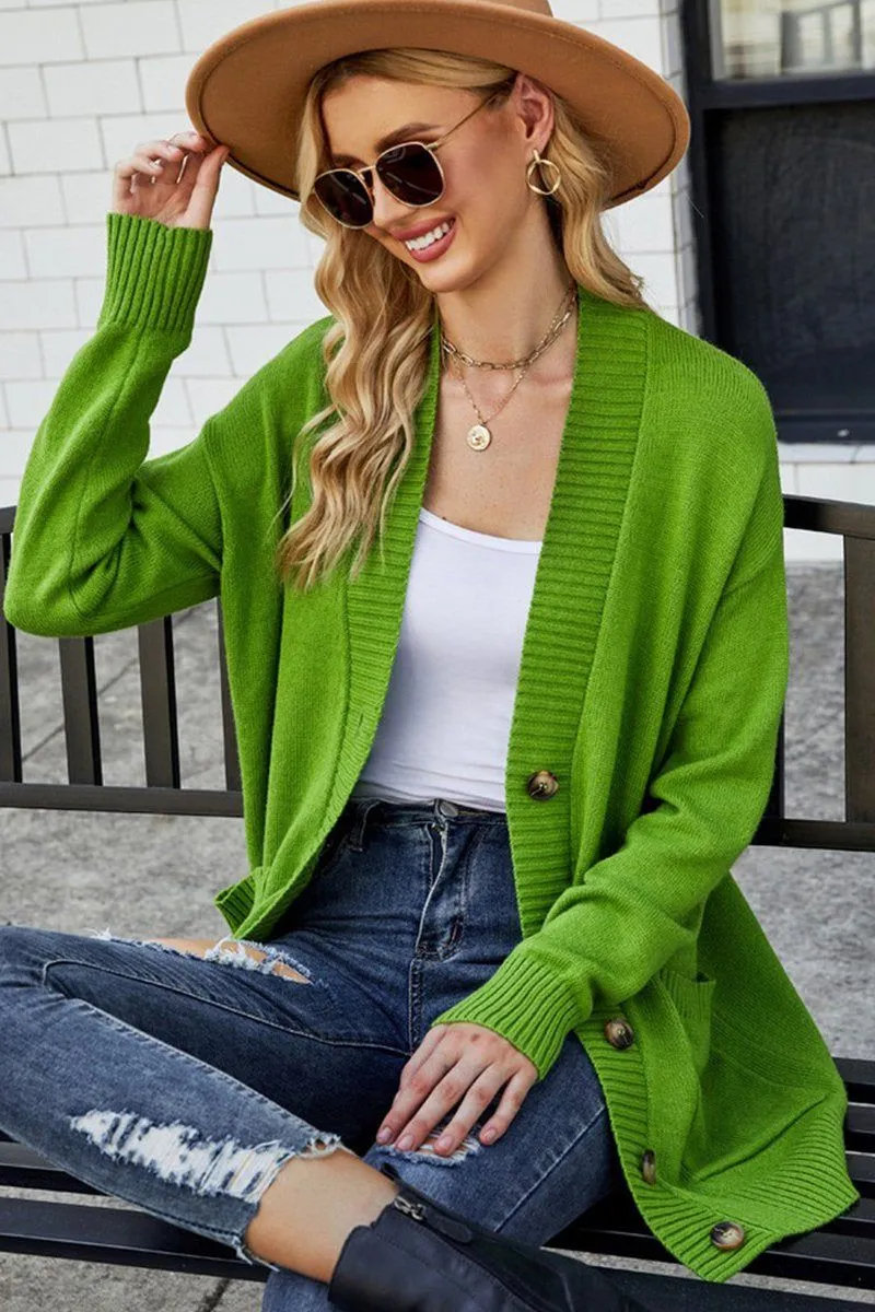 BUTTON CLOSURE RIBBED KNIT CARDIGAN WITH POCKETS VentilatedBackPanel