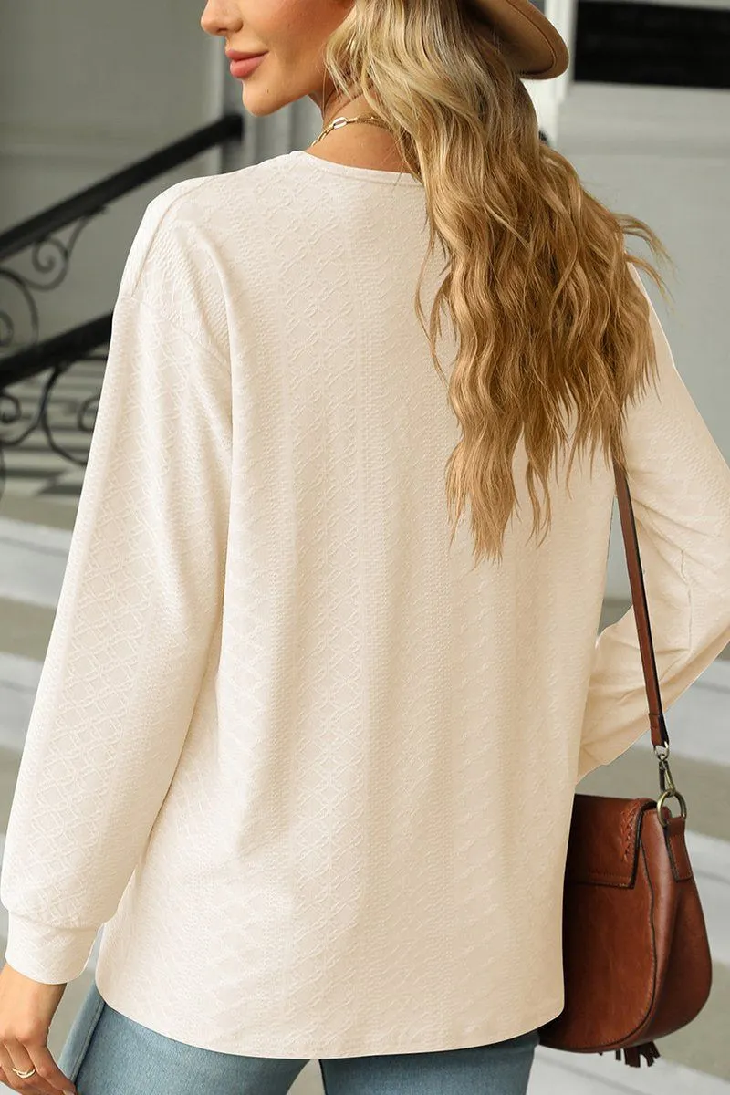 High Collar Protection Design Outdoor Apparel BUTTON DECKED V NECK PATTERN STITCHED BLOUSE