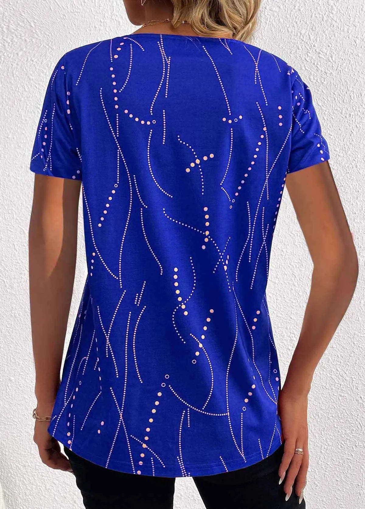 Sustainable Manufacturing Process BUTTON DOT V-NECK SHORT-SLEEVED BLOUSE_CWTBLS0939