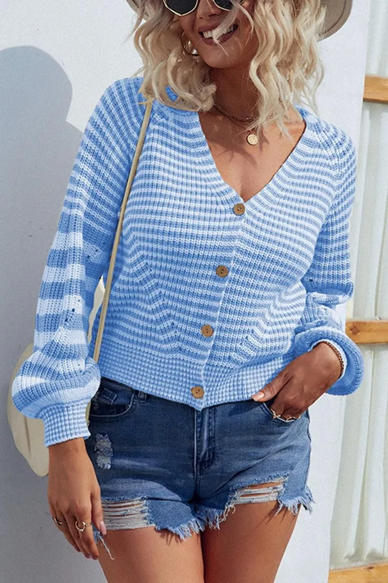 Fitted Shirt BUTTON DOWN STRIPE KNITTED SHORT CARDIGAN