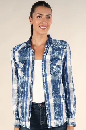 Button Up Vintage Wash Twill Plaid Top