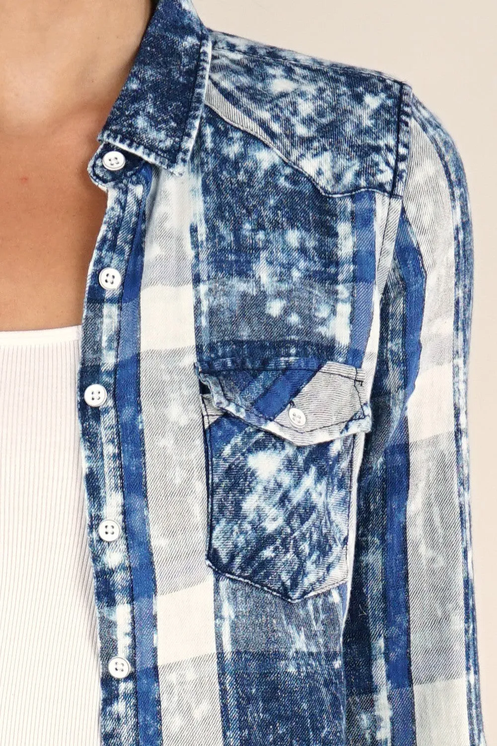 Button Up Vintage Wash Twill Plaid Top