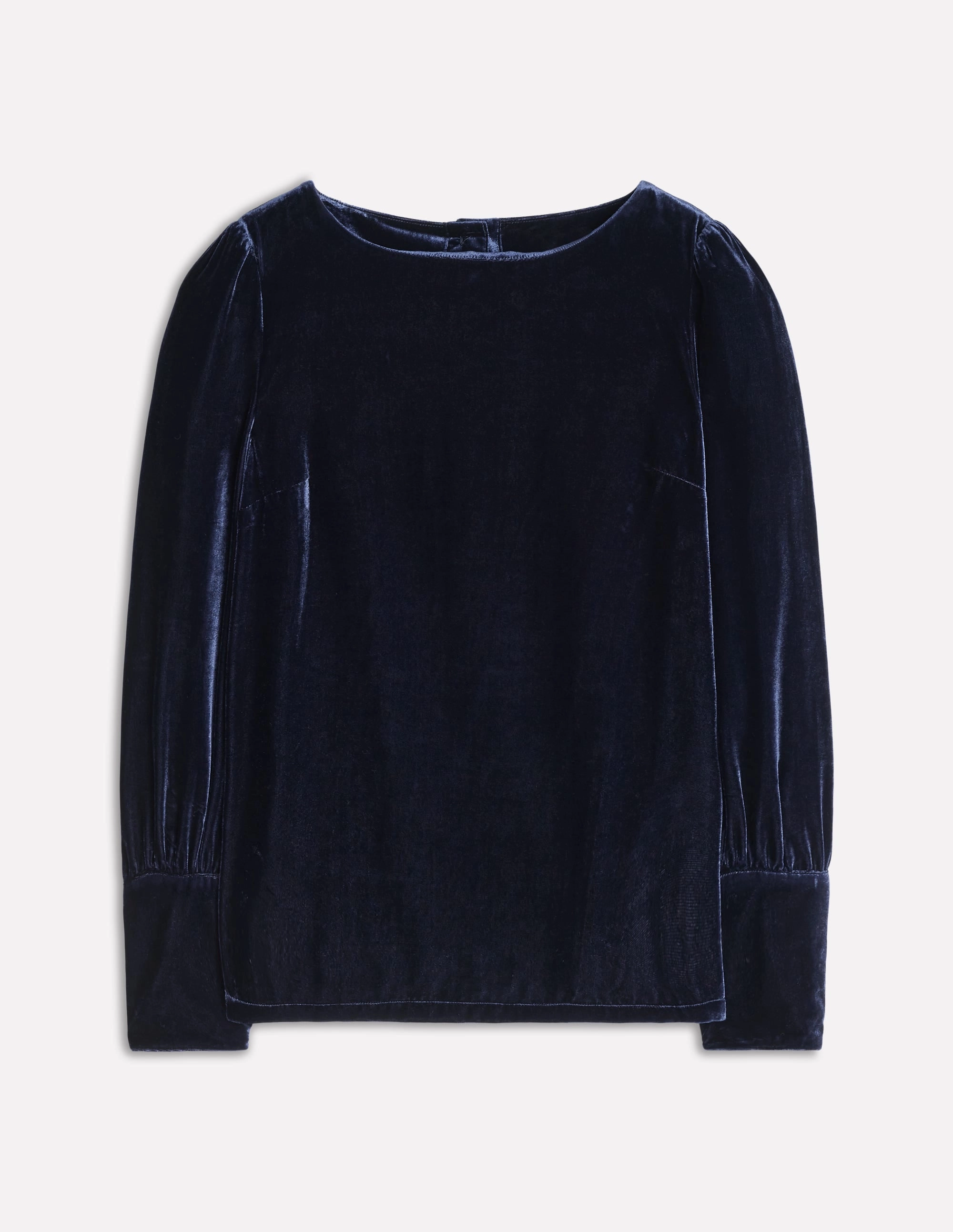 Button Back Velvet Top-Navy TaglessCollar Textured Fabric Finish