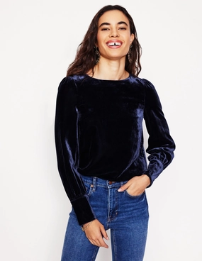 HiddenPocket UltraLightweight Button Back Velvet Top-Navy