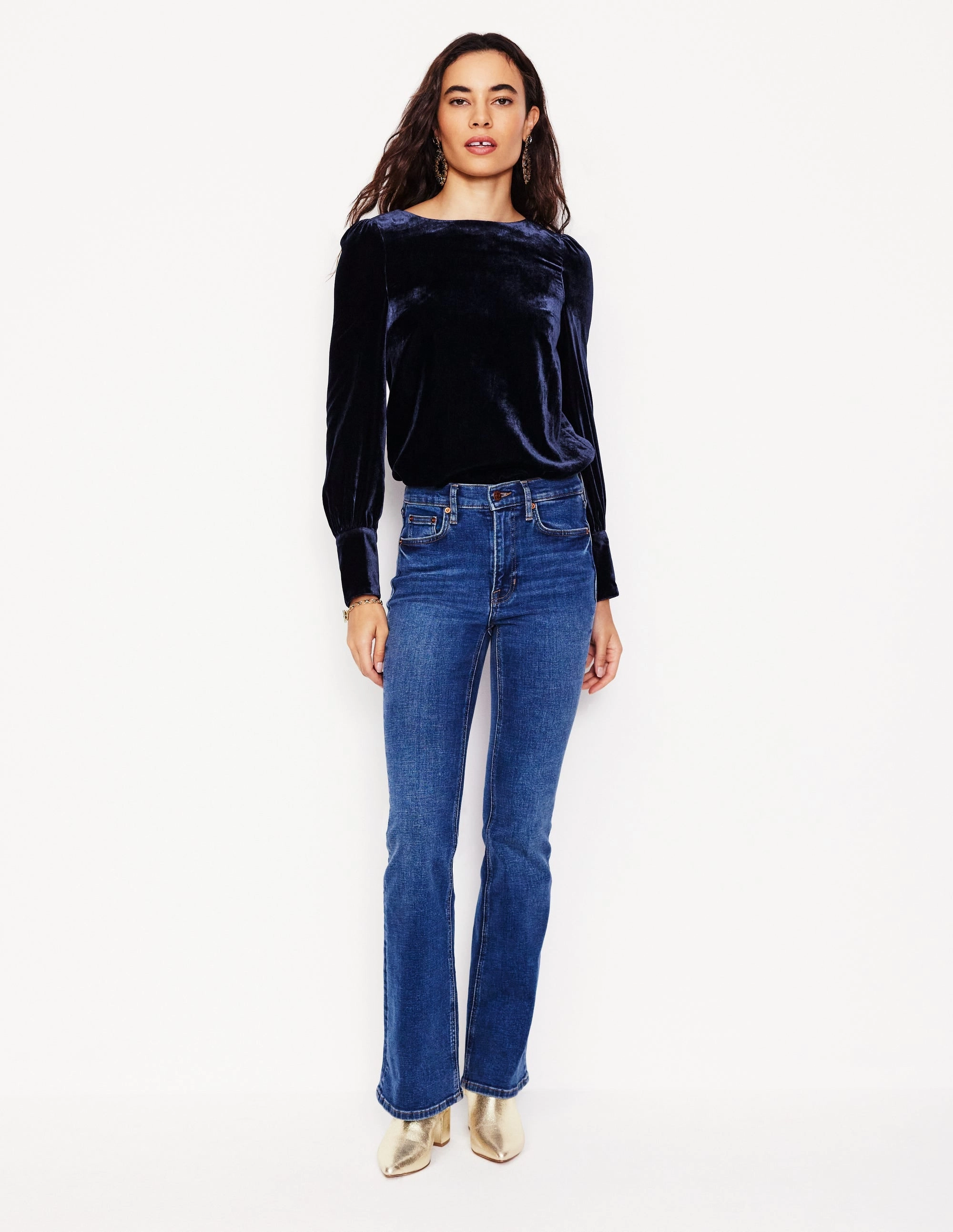 Button Back Velvet Top-Navy Fade Resistant Treatment Casual Wear