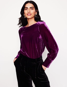 Button Back Velvet Top-Regal Purple TemperatureRegulating Fabric